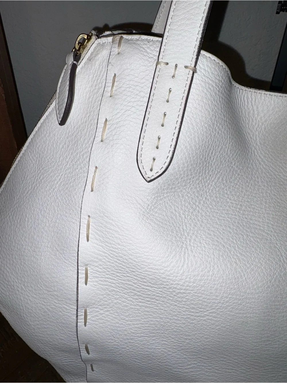 Dooney & Bourke Florentine White Leather Large Zip Gusset Tote Bag NWOT